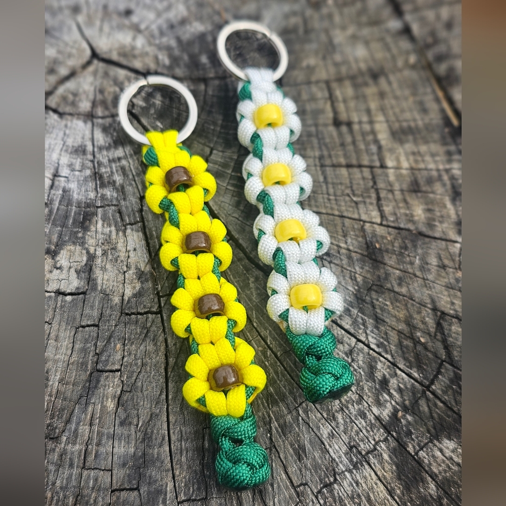 Yellow or White Daisy Chain Keychain Paracord Accessory Handmade Womens Girls